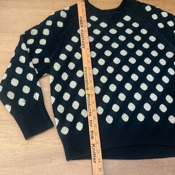 Cable Stitch Black & Camel Polka Dot Sweater, Crew Neck Raglan Sleeve, Size M - Picture 10 of 13
